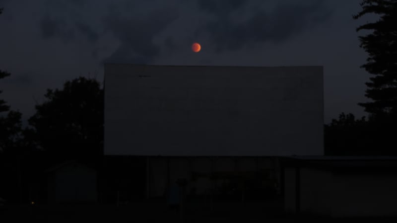 Screen, eclipse, blood moon, Mt. Zion drive in