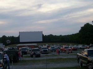 Theater grounds at twilight.