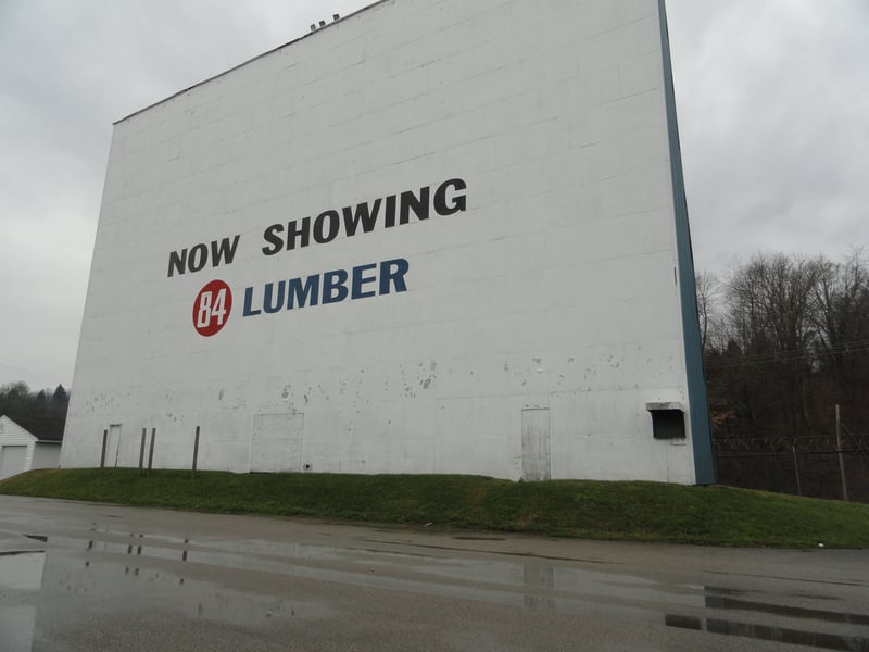 Front of screen from 84 Lumber parking area