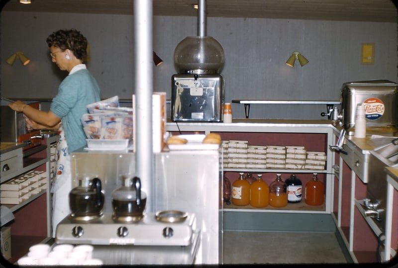 My mother working behind the snackbar counter