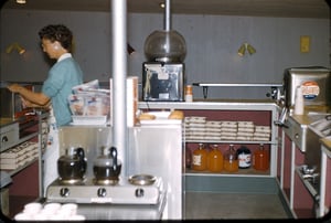 My mother working behind the snackbar counter