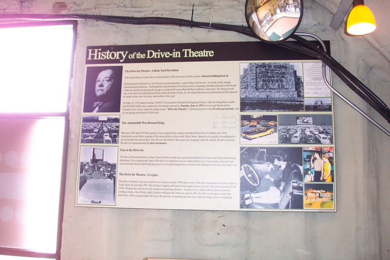 Poster inside the snack bar detailing the history of the drive-in theatre.