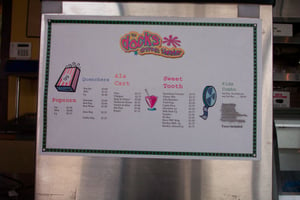 Snack bar menu board.