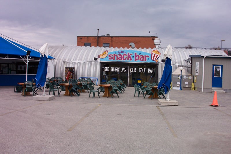 Exterior of snack bar building.
