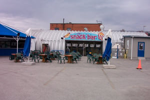 Exterior of snack bar building.