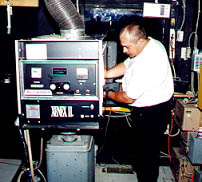 projectionist Dan Wilcox in the projection booth; taken in June, 2000