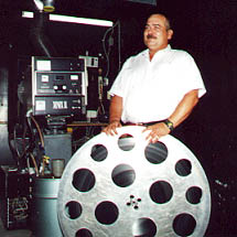 projectionist Dan Wilcox in the projection booth; taken in June, 2000