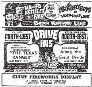 Giant fireworks display ad for both the Northeast and Northwest drive-ins.
