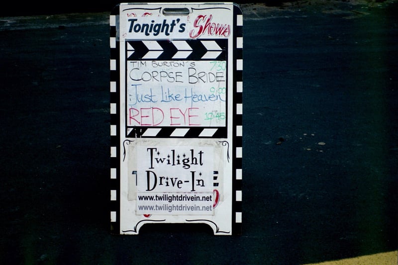 Temporary marquee. During the phone strike, this was the only signage for movie listings.