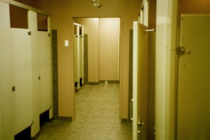 The women's room, with extra stalls.