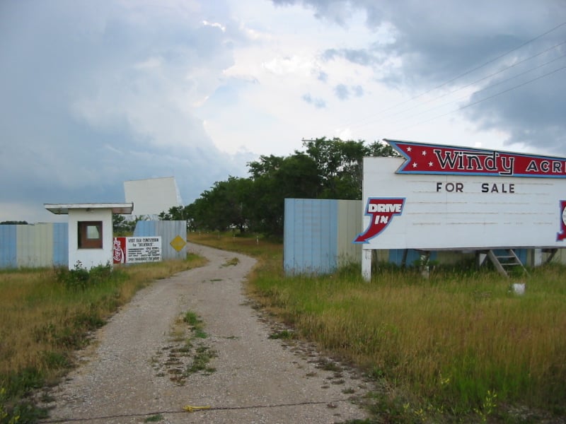 Windy Acres Drive In enterance. The Drive In was not open, and looked to have been closed for a few years.