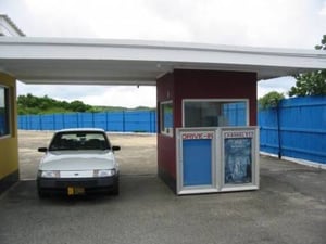 Ticket booth. In back of the theatre.