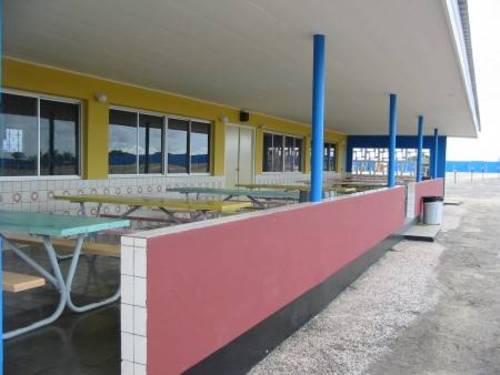 outside patio of snack bar.