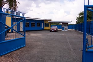 entrance with ticket booth/snack bar.