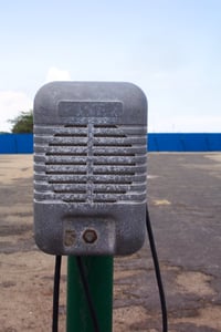 This drive-in still offers many rows of speakers.