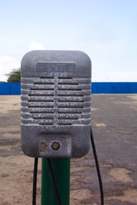 This drive-in still offers many rows of speakers.
