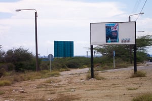 Marquee with screen in background.