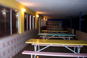 Picnic tables on snack bar patio.