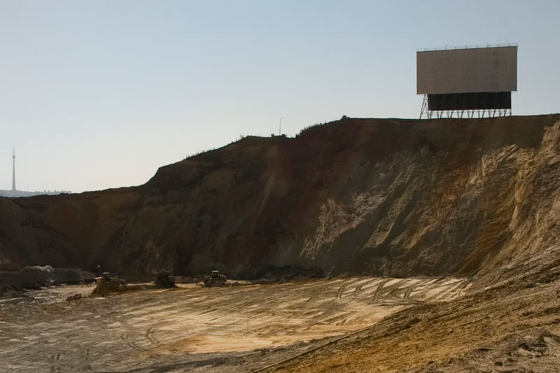 Old Top Star Drive-In mine dump being re-mined. Photo taken a month before the drive-in was disassembled.