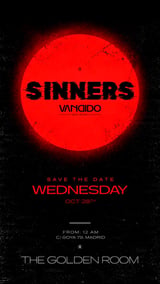 Cartel de Sinners Golden Room en Vandido Club