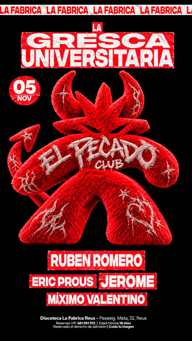 Cartel de La Gresca Universitaria X el Pecado Club en La Fabrica