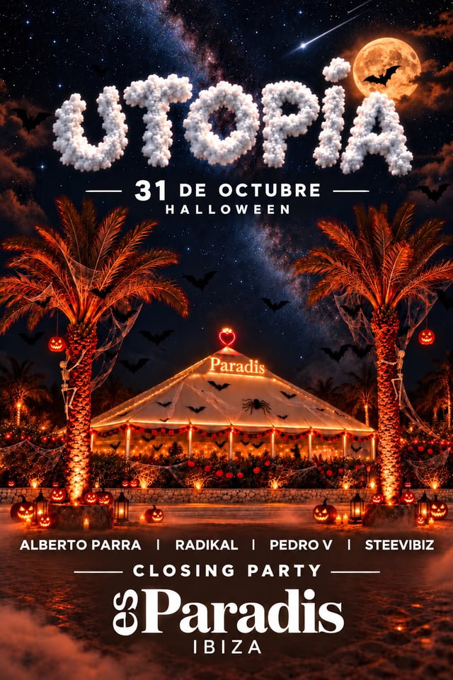 Cartel de Halloween Party en Es Paradis