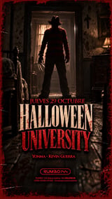 Cartel de Jueves Noche R144 | HALLOWEEN UNIVERSITARIO en Rumbo 144