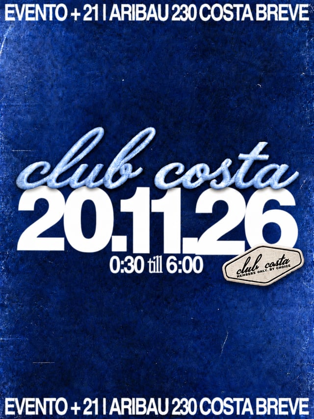 Cartel de Club Costa (+21) en Costa Breve