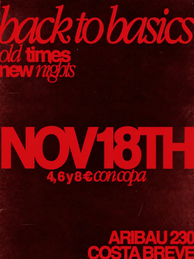 Cartel de BACK TO BASICS | Entrada a 4€ en Costa Breve