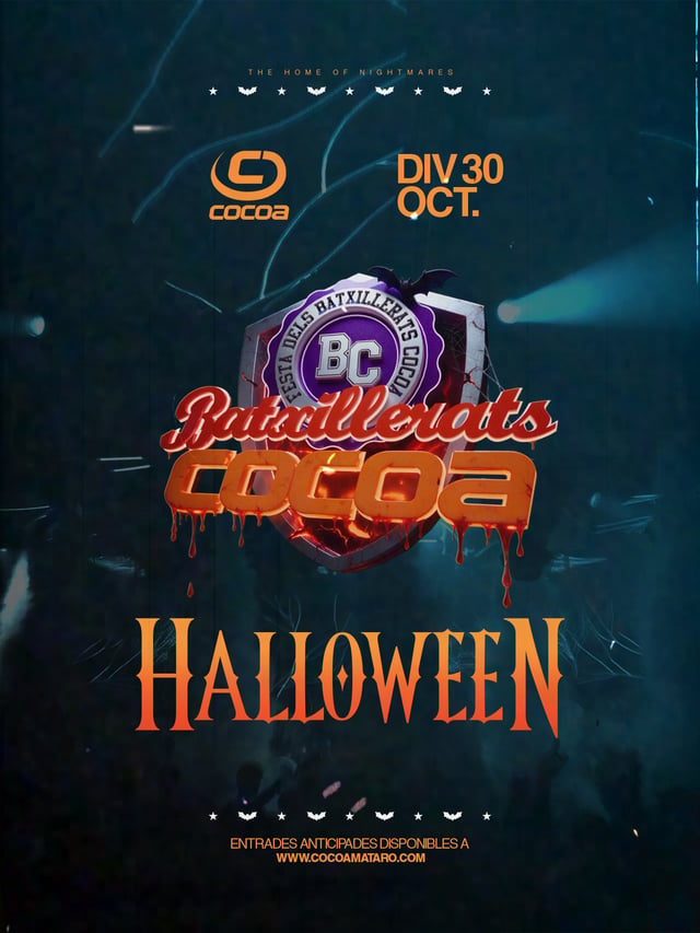 Cartel de Divendres 30 Octubre - Halloween Batxillerats en Cocoa Mataró