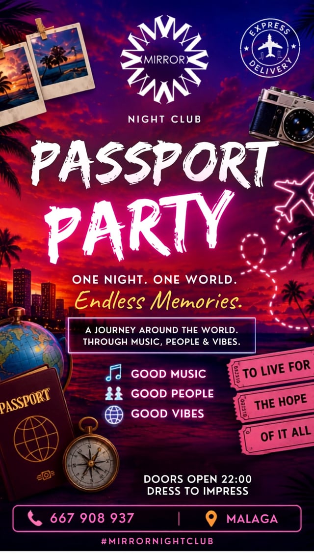 Cartel de Passport Party en Mirror