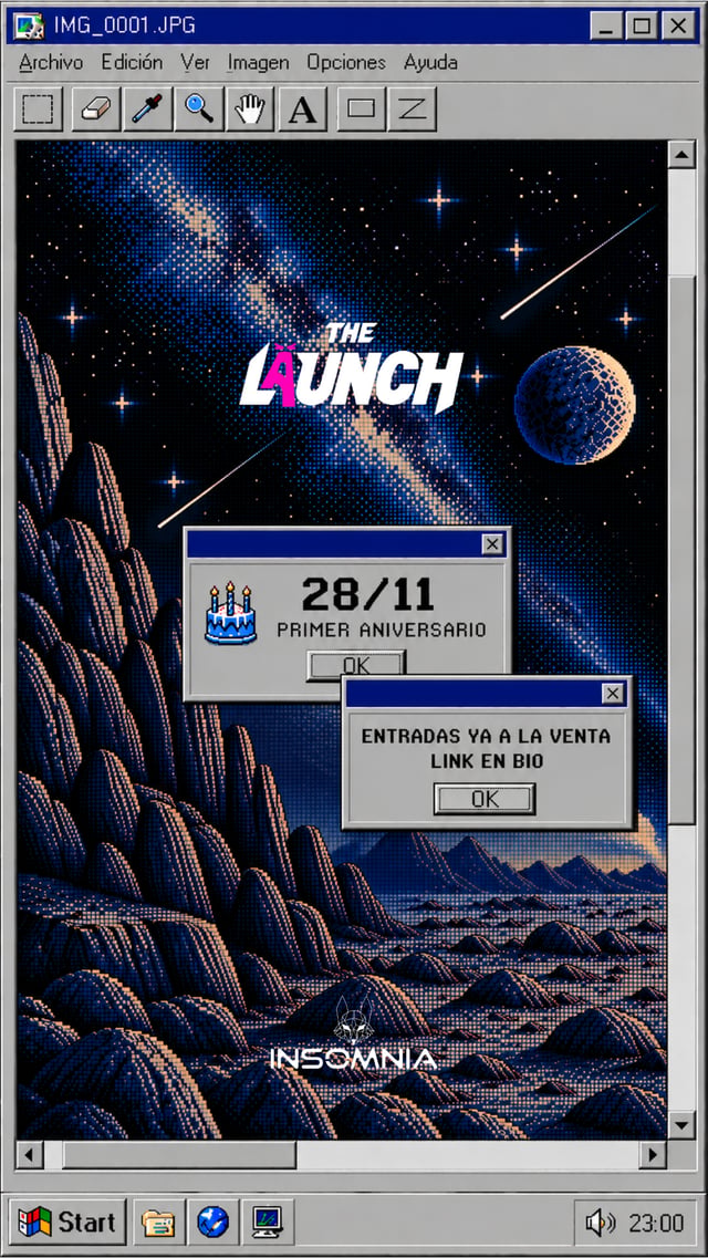 Cartel de Insomnia x The Launch Primer Aniversario en Insomnia Tenerife