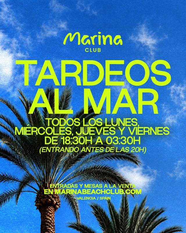 Cartel de Marina: Tarde Tardeos al Mar en Marina Beach Club