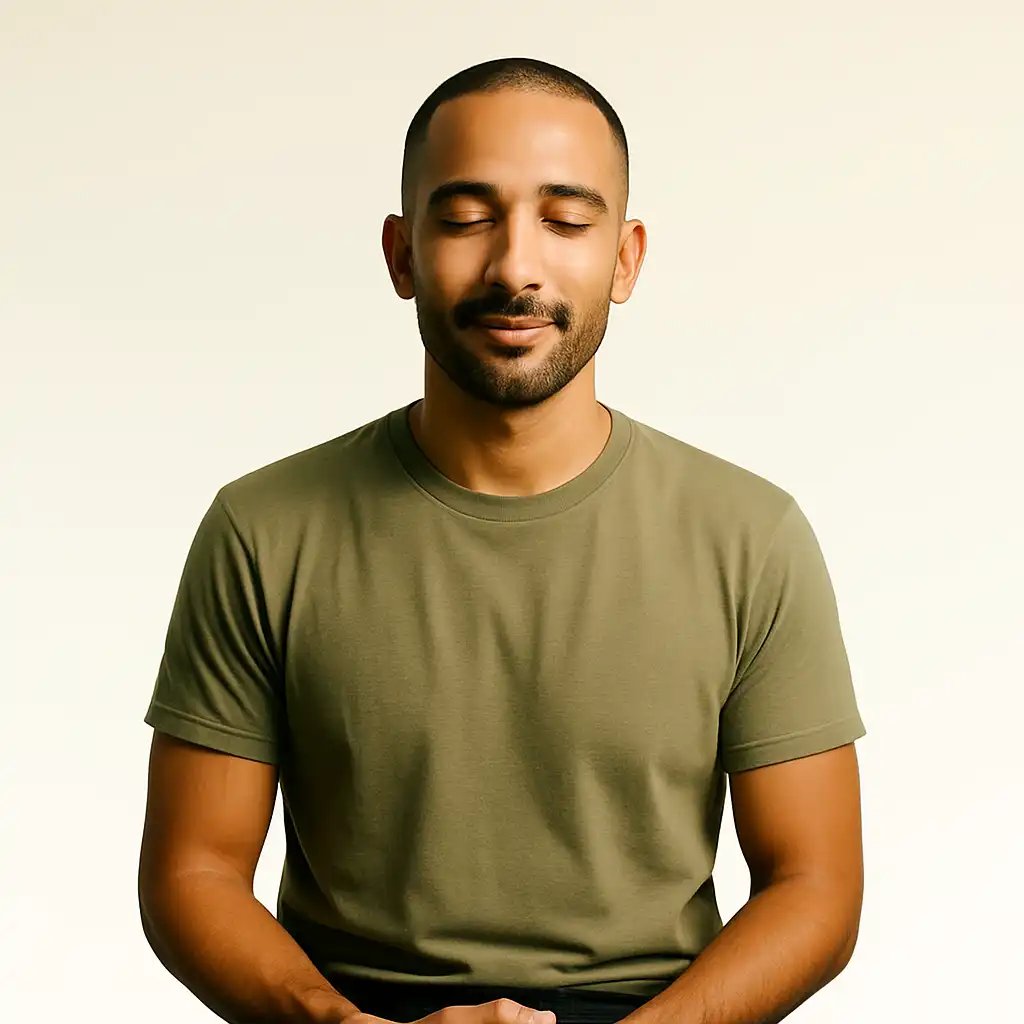 Calm, grounded person representing inner work