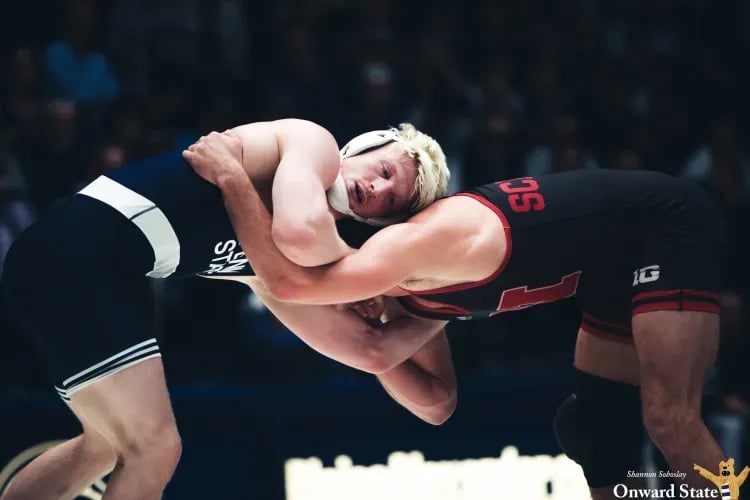 Bo Nickal wrestling as a freshman. Photo by Onward State.