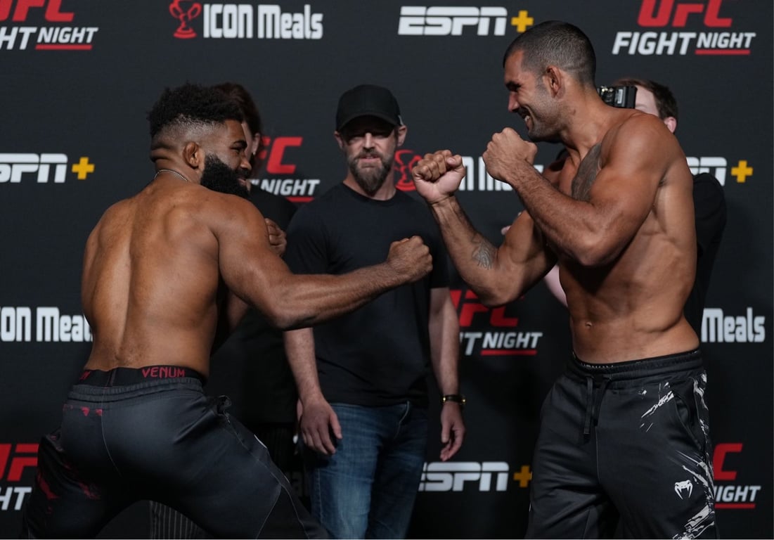 Opponents Chris Curtis and Rodolfo Viera face off before their Middleweight fight. Credits to: Jeff Bottari-Zuffa LLC