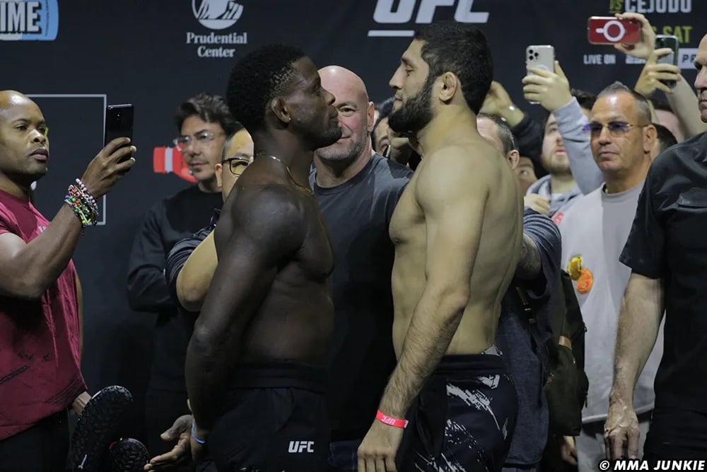 Phil Hawes faces off against Ikram Aliskerov. Photo by MMAJunkie.