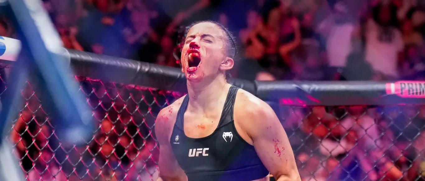 Maycee Barber roaring after finishing Amanda Ribas. Credits to: David Yeazell - USA TODAY Sports.