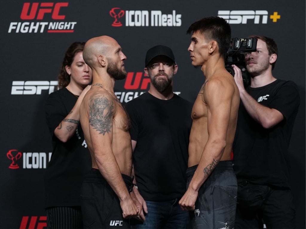 Brian Kelleher and Mario Bautista face off before their Bantamweight bout. Credits to: Jeff Bottari-Zuffa LLC