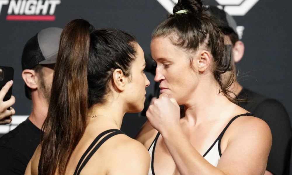 Norma Dumont and Chelsea Chandler facing off. Photo by Louis Grasse, Ag Fight.