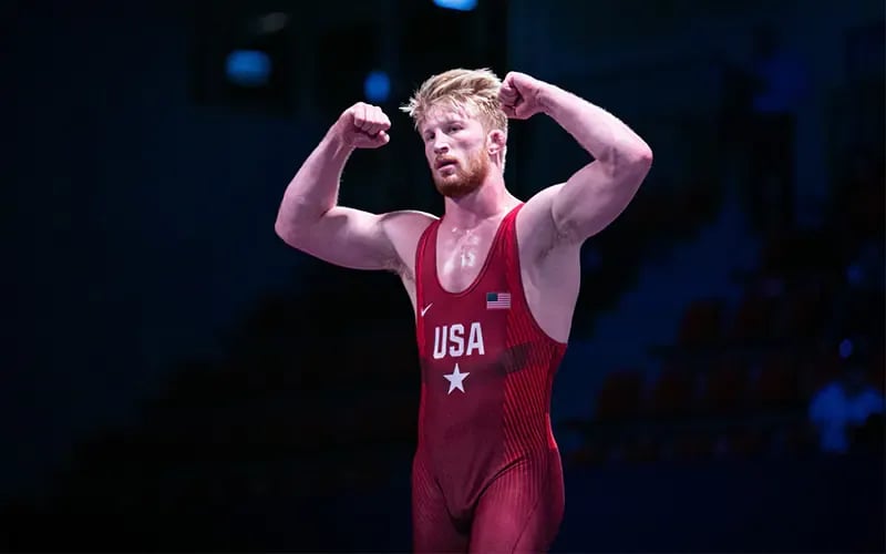 Bo Nickal after winning the U23 World Gold Medal in Budapest. Photo by Kadir Caliskan, United World Wrestling.