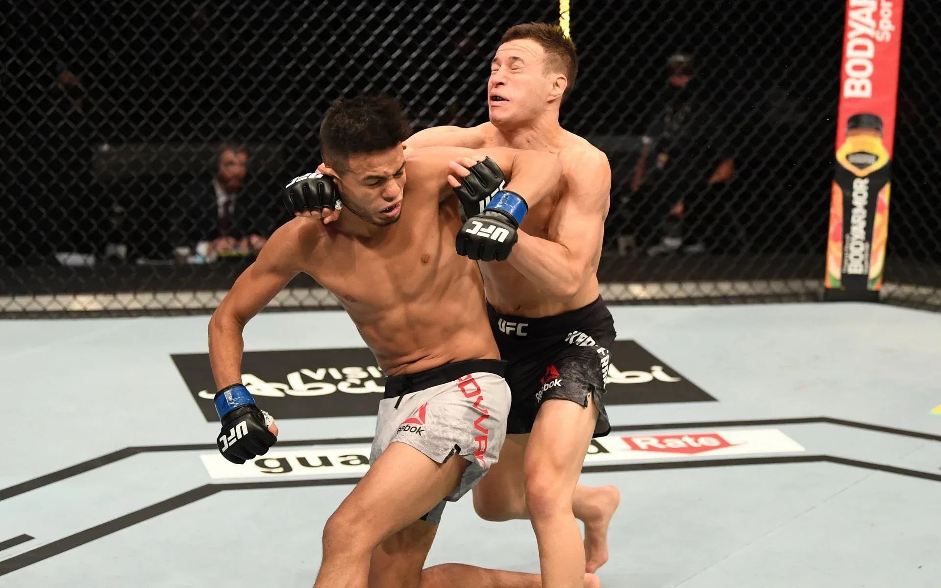 Brandon Royval lands the spinning elbow on Kai Kara-France. Credit: @ufc on Twitter