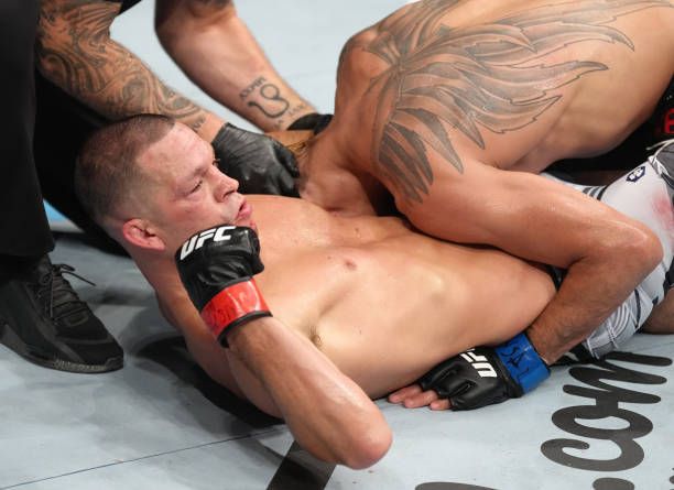 Nate Diaz after submitting Tony Ferguson at UFC 279. Credits to: Jeff Bottari-Zuffa LLC.