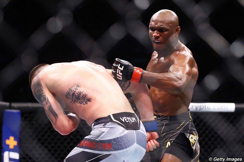 Usman in his second fight against Colby Covington. Belal Muhammad went on the record stating that Usman isn't the welterweight GOAT because he only defended his title against 'just three guys'. Photo by Getty Images.