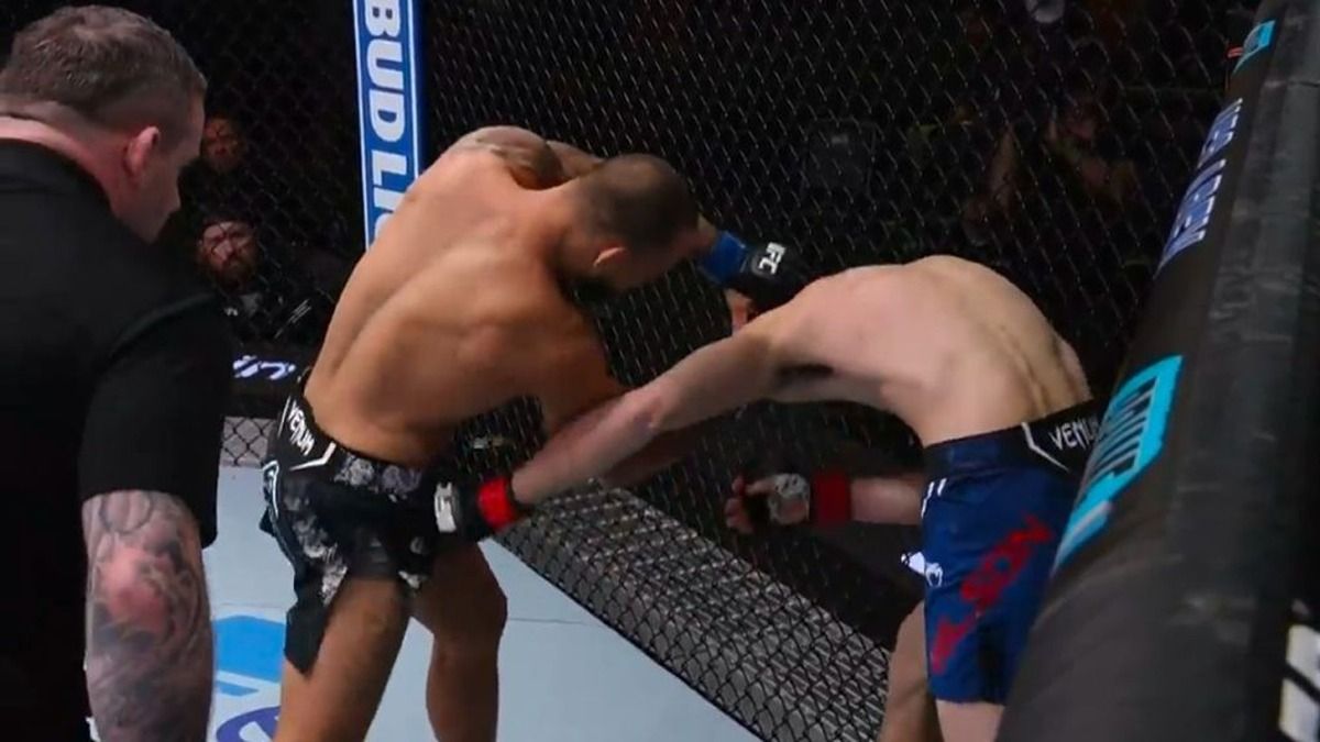 Jean Silva blasts Westin Wilson with a brutal uppercut. Credit: Sportsnet.
