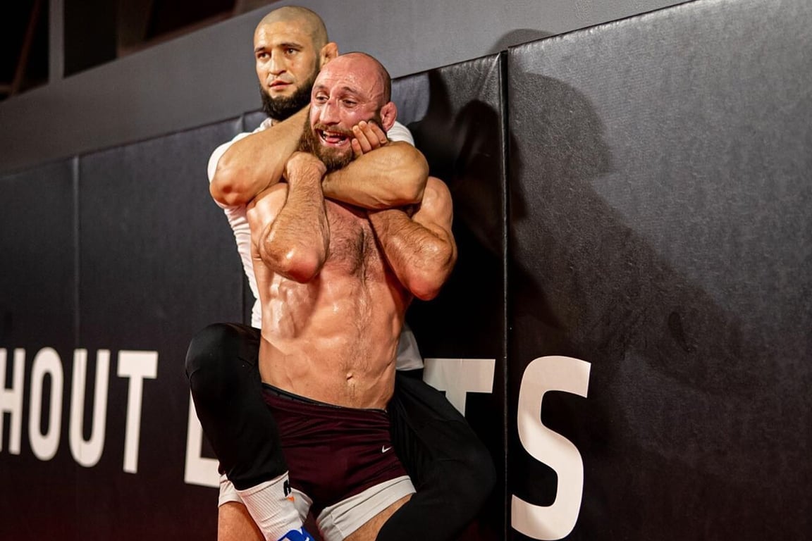 Khamzat Chimaev bonding with Guram Kutateladze. Credits to: Getty Images