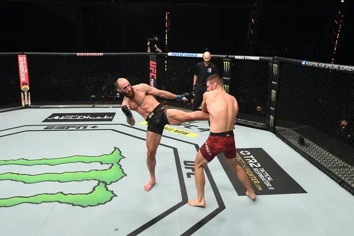 Guram Kutateladze in his fight against Mateusz Gamrot. Photo by Josh Hedges, Zuffa LLC.