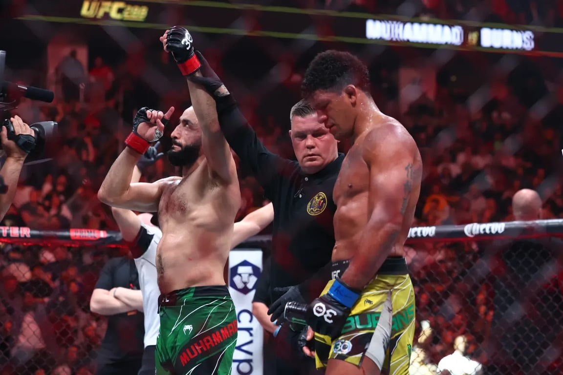 Belal Muhammad defeating Gilbert Burns via unanimous decision. Credits to:Ed Mulholland - USA TODAY Sports.