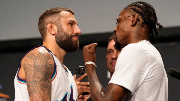 Michael Chiesa and Kevin Holland at the UFC 291 press conference. Credits to: Mike Roach - Zuffa LLC.