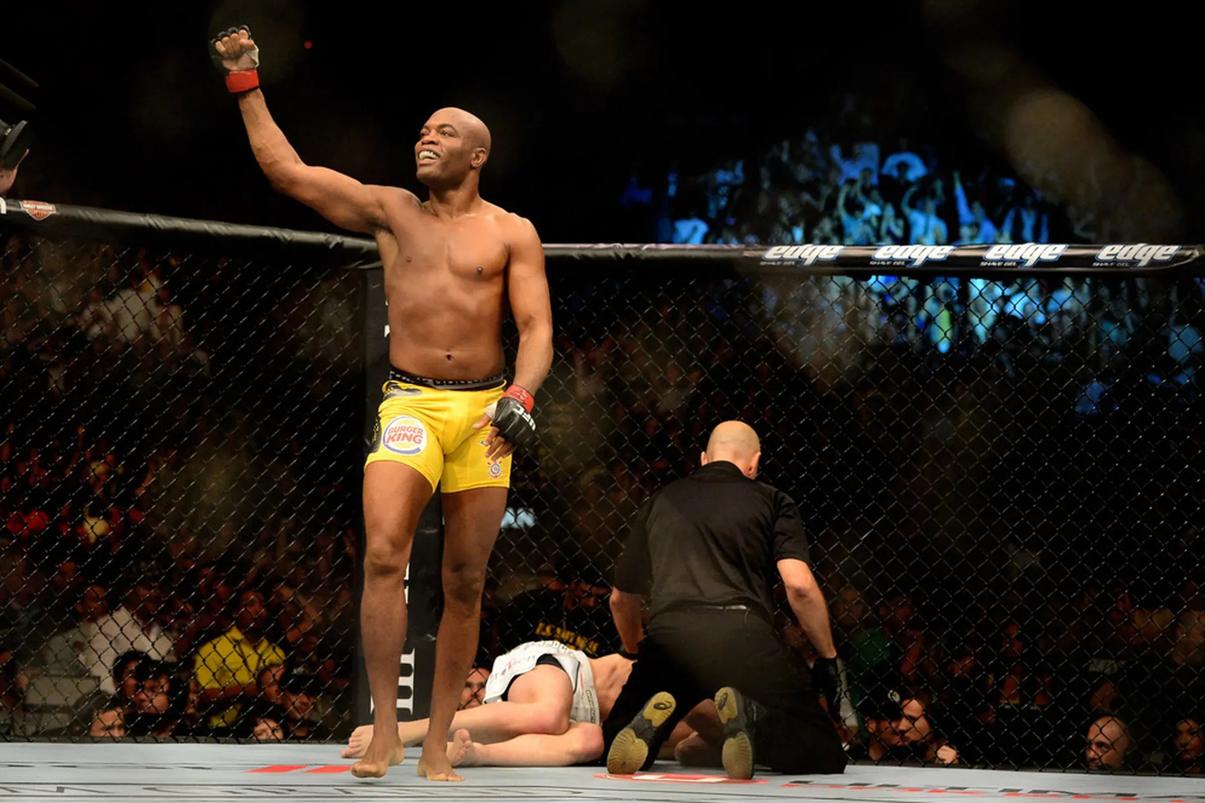 Anderson Silva walks off after defeating Chael Sonnen. Credit: Mark J. Rebilas-US PRESSWIRE